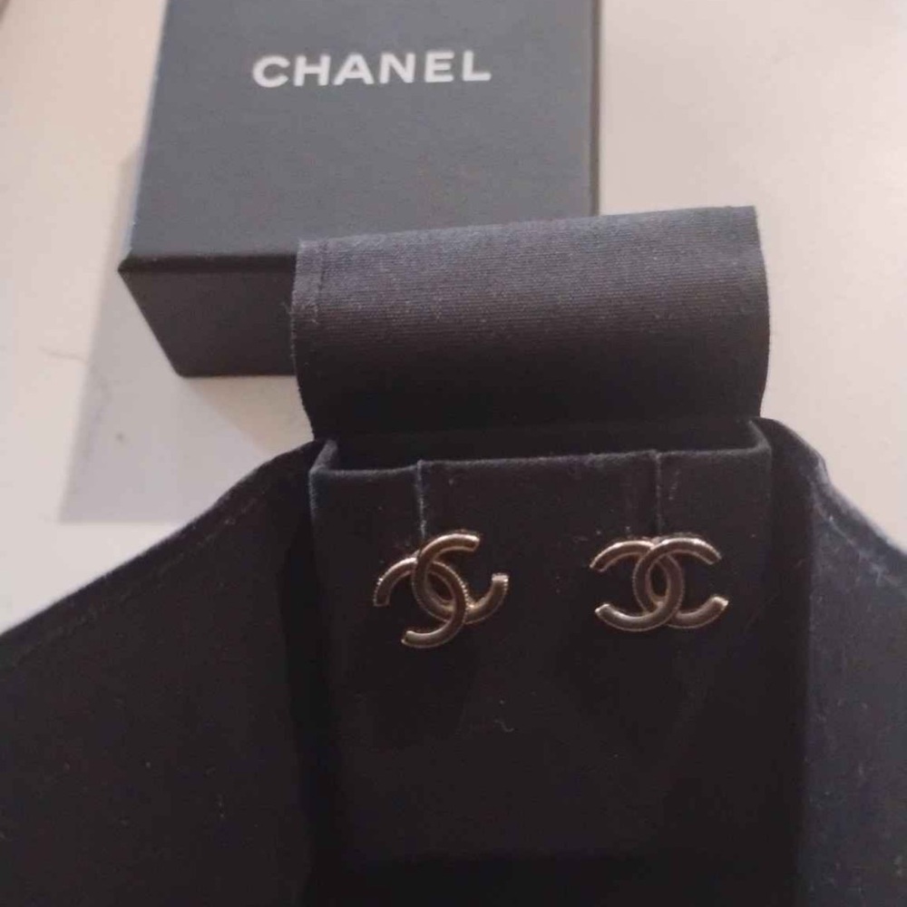 CHANEL Silver Logo Earrings